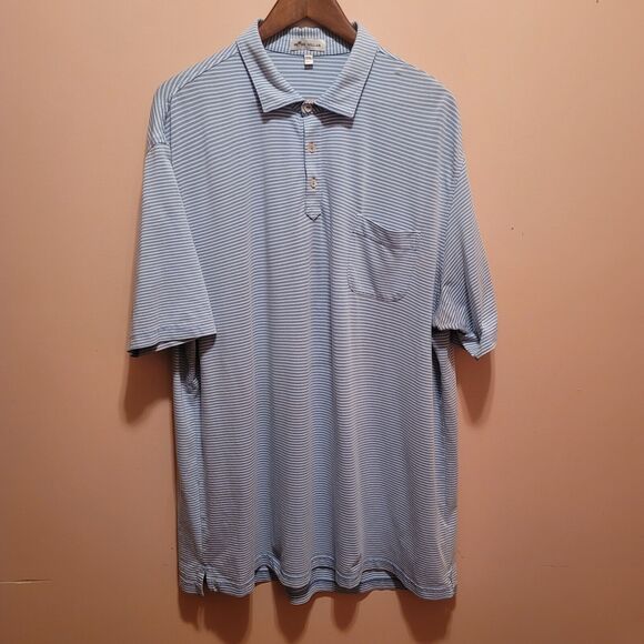 Peter Millar Light Blue Striped Polo Shirt Mens Size XXL - Picture 1 of 8